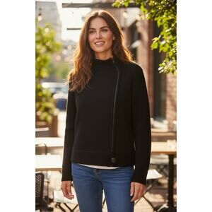 White House Black Market Black Knit Zip Sweater | XS | Asymmetrical Zip